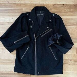 Men’s Express stylish motorcycle black zip up jacket size small.